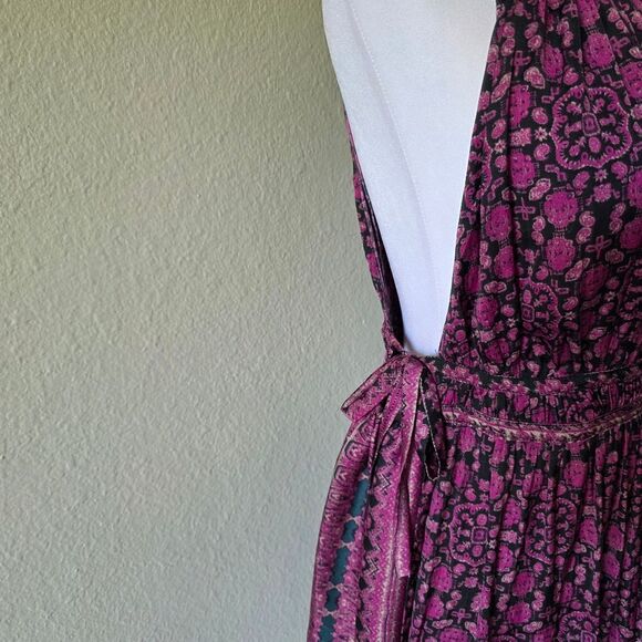 Free People Midsummers Day Tunic Dress Black Silky Floral Print Medium - Picture 3 of 10